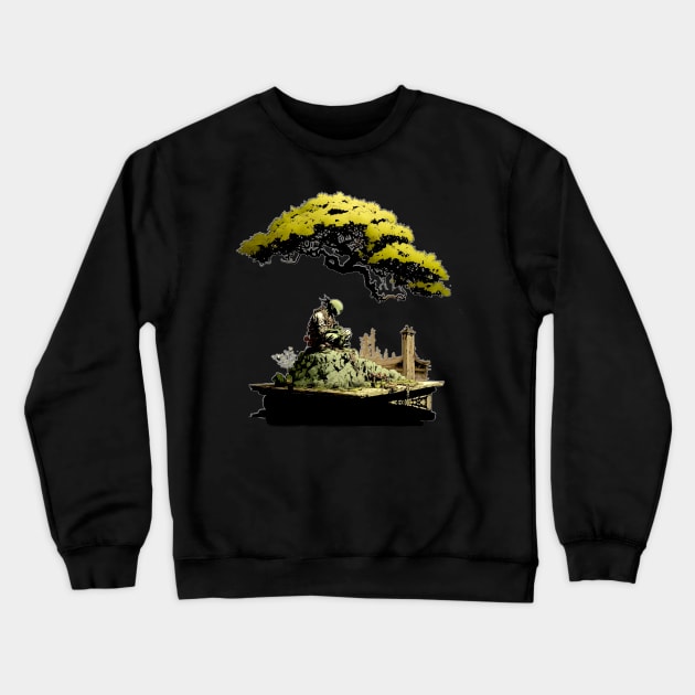 Contemplating the Complexities Under the Japanese Bonsai Tree No. 1 on a Dark Background Crewneck Sweatshirt by Puff Sumo